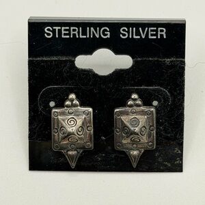 NEW pyramid style sterling silver 925  pierced earrings spiral swirl design Y2K